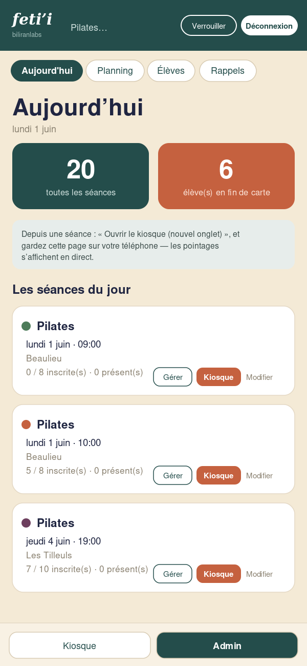 Tableau de bord du jour